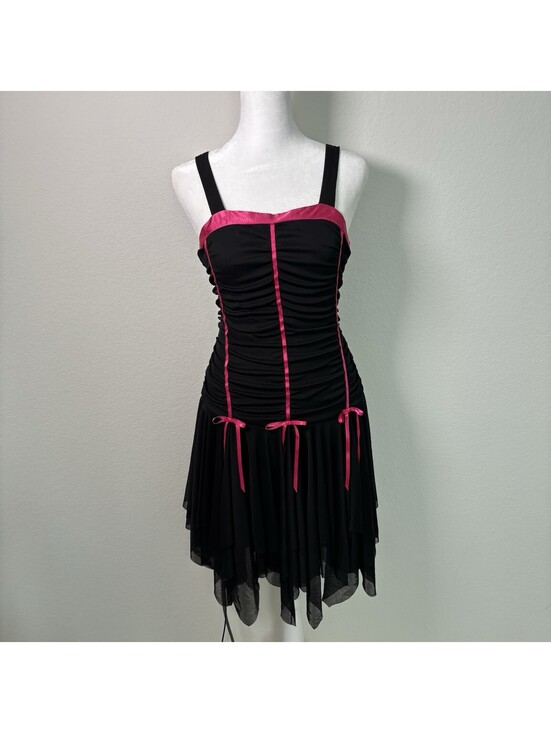 Dresses & Skirts - VTG Y2K Whimsy Goth Mesh Dress Dark Romance Embellishment Vamp Black Pink Size S